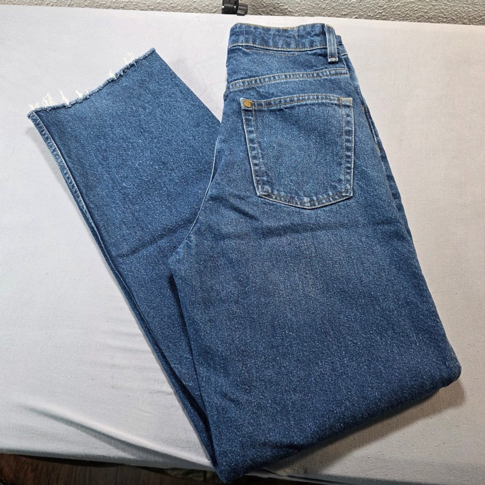 HM 90s Baggy Jeans Womens 2 Medium Wash High Rise Recycled Denim Raw Hem Blue